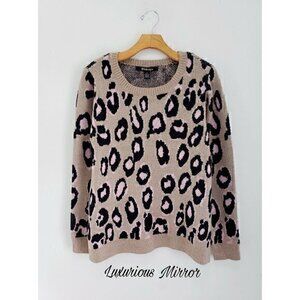 By Design Leopard Print Ivory Rose Knit Crewneck Pullover Sweater Sz XL